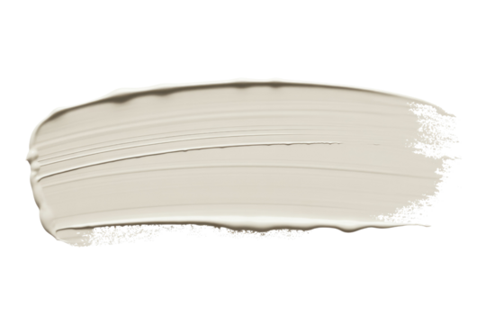 A swatch of off-white paint, textured and applied with a brushstroke, isolated on a transparent background. background removed