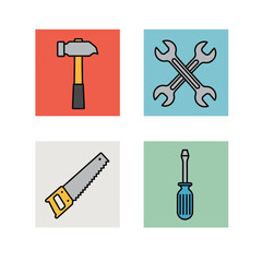 Simple Line Art Illustrations of Basic Hand Tools.