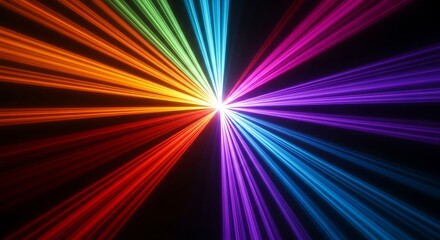 Fototapeta premium Colorful radial light beams on black background