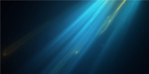 Blue rays of light shine through a dark, abstract background with a motion blur effect
