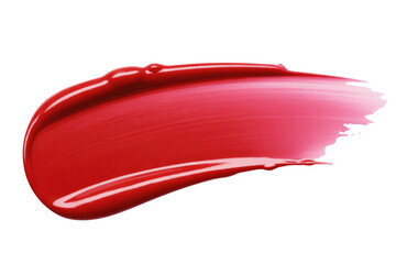 A swatch of vibrant red lipstick, smoothly applied on a transparent background, showcasing its...