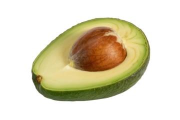A halved avocado with a visible pit, isolated on a transparent background. background removed