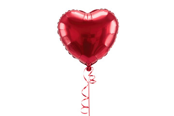A single red heart-shaped balloon with a curled ribbon, isolated on a transparent background. background removed