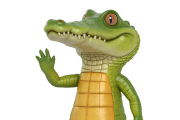 Friendly cartoon crocodile waving hello with a transparent background. background removed