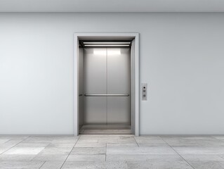 A modern, minimalist elevator in a clean, neutral space with neutral tones.