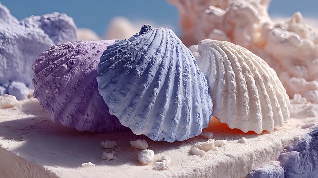 Pastel seashells on the beach summer ocean themed decor coastal home decoration