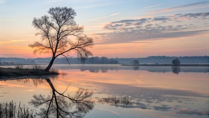 Fototapeta premium sunset over the river