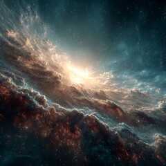 Glowing galaxy explosion with bright stars in deep space high resolution image