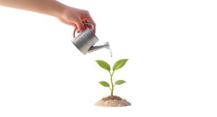 Plant Watering with Hand and Can