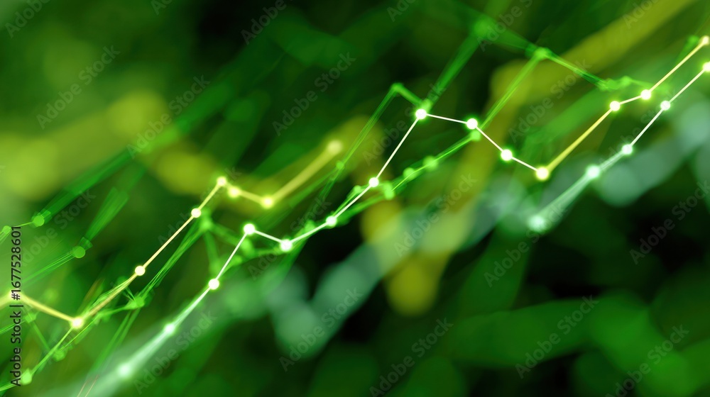 Poster vibrant green financial graphs: a captivating display of dynamic financial data, with interconnected