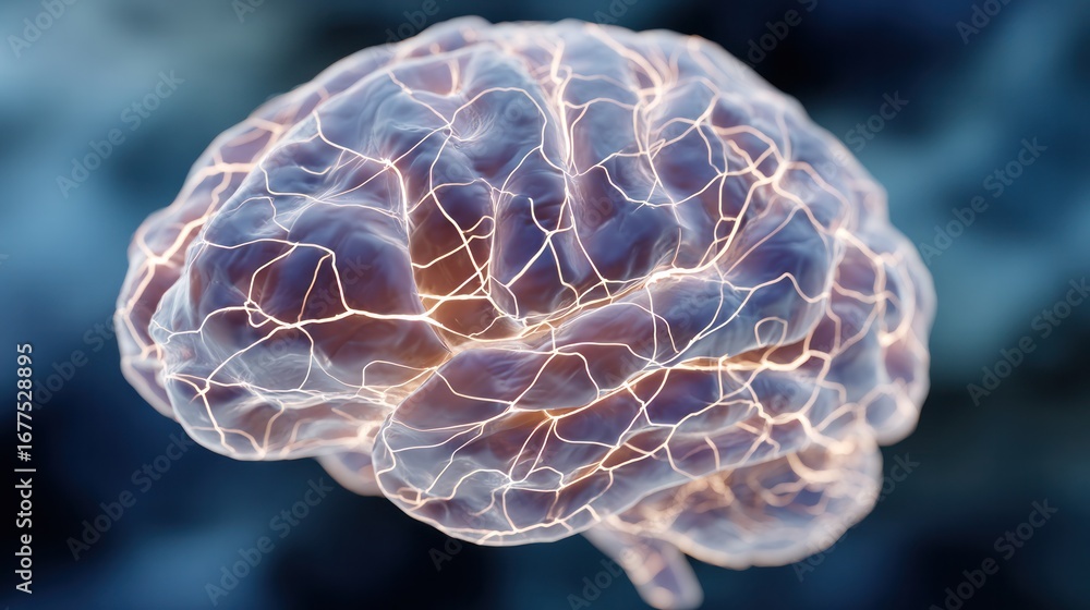 Aufkleber brain's neural network: an illuminated depiction of a human brain, showcasing its intricate neural n