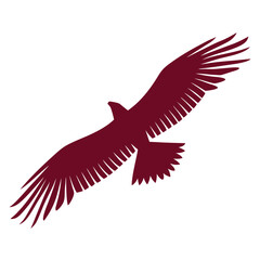 Obraz premium Flying Bird Silhouette Vector with Extended Wings and Dynamic Motion in Bold Maroon Style for Wildlife or Emblem Design Use
