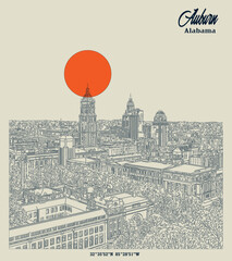 Abstract vector of Auburn, Alabama, USA city with beautiful lines for home wall poster