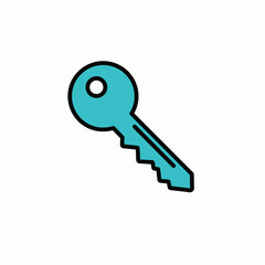 Vibrant Cyan Key Icon with Bold Black Outline and Distinctive Serrated Bit Design.