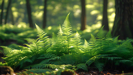 Obraz premium Fern plants in a green forest