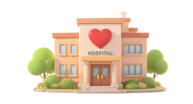Hospital building with red heart