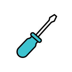 Vector Illustration of a BlueHandled Flathead Screwdriver Tool.