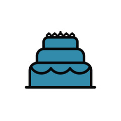 ThreeTiered Blue Cake with Black Outline and Toppings Icon.