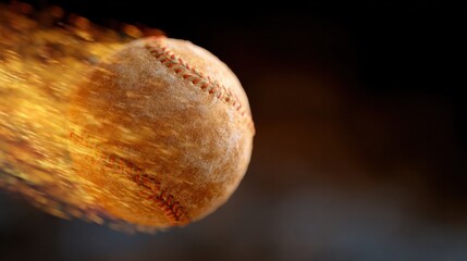 Fiery Baseball in Motion: A baseball ignites a trail of fire as it hurtles through the air, showcasing speed and intensity. This dynamic visual captures the essence of a powerful pitch.