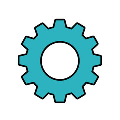 Teal Gear Icon with Black Outline and Rounded Teeth.