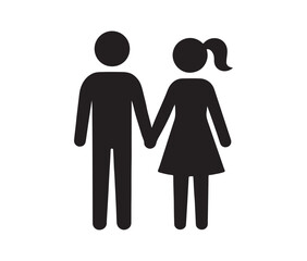 Simple black silhouette icons representing a couple holding hands together