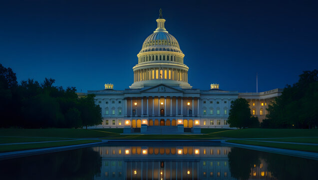 Fototapeta Capitol building at night with illuminated dome in Washington DC