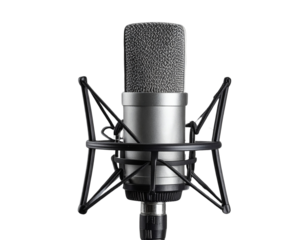 Professional Studio Podcast Microphone Front View with Shock Mount, Isolated on Transparent Background