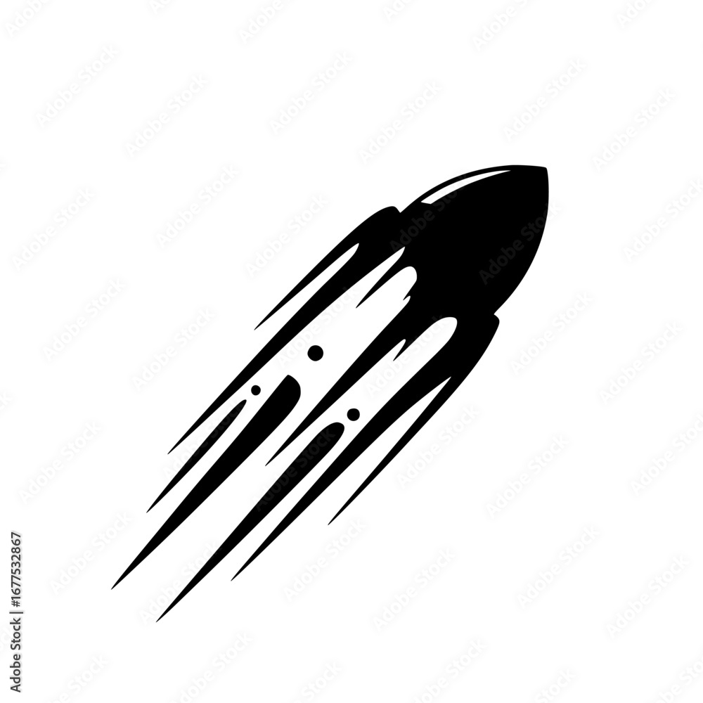 Poster rocket silhouette design representing motion and exploration in a minimalist style