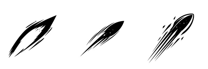 Minimalist black-and-white vector illustration of streamlined shapes suggesting movement and speed
