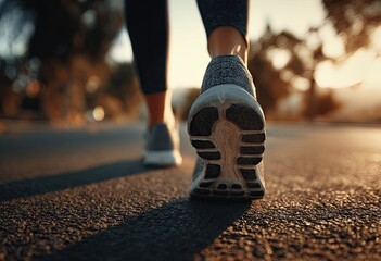 Close-up of running shoes on paved path
