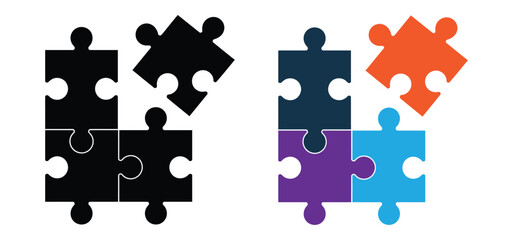 Naklejka premium Simple pieces Puzzle black vector icon set. jigsaw puzzle pieces silhouette. Perfect jigsaw puzzle vector for concept illustrations, problem solving.