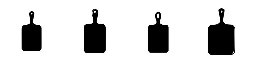 Obraz premium Minimalist black-and-white vector illustration of kitchen cutting boards arranged in a row showcasing simple silhouettes