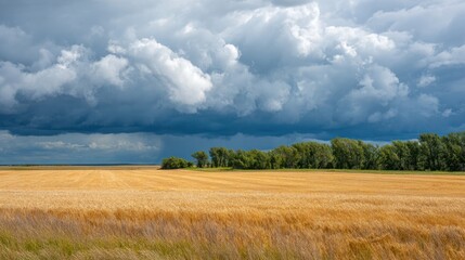 Obraz premium Stormy Sky Over Wheat Field: A breathtaking view of a wheat field under a dramatic sky filled with ominous storm clouds, creating a powerful contrast between serenity and impending weather