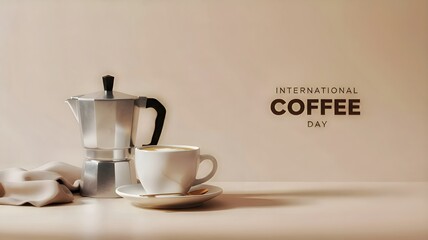 International Coffee Day Celebration with Moka Pot and Warm Coffee