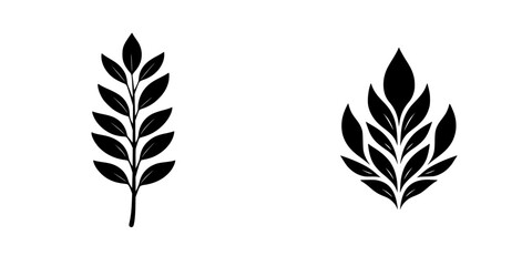 Fototapeta premium Vector illustration of minimalist black-and-white leaf silhouettes showcasing natural beauty and simplicity in design