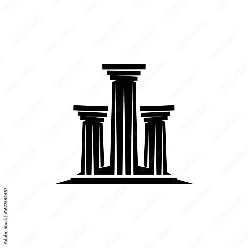 Poster three black and white ionic columns stand tall against a plain white background in a minimalist desi
