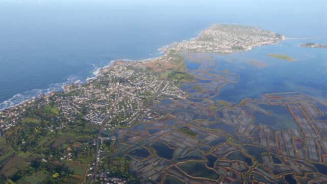 Aerial view of the french village of Le Croisic in Guerande France with sailboats parked in the bay&nbsp;