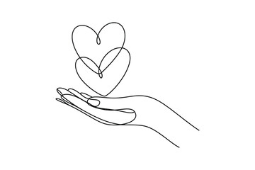Continuous Line Drawing of a Hand Holding a Heart | Vector Art for Love and Care.