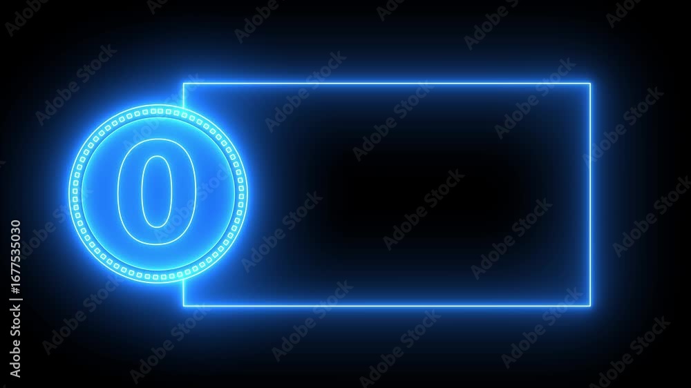 Aufkleber blue neon number 0 in circle with rectangular frame on black background zero digit