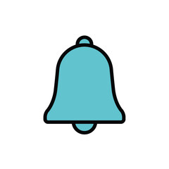 Simple Cyan Bell Icon with Black Outline and Clapper.