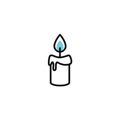 Simple Candle Icon with Blue Flame and Black Outline.