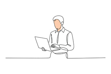 Continuous Line Drawing of a Man with a Laptop | Vector Art for Remote Work and Technology.