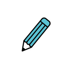 Light Blue Pencil Icon with Black Outline Angled Position Simple Design.