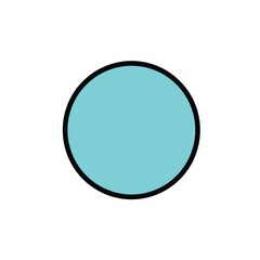 A simple flat design of a light blue circle with a thick bold black outline.