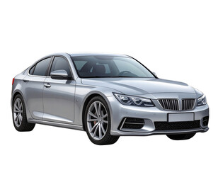 Obraz premium Silver Sedan Car with Smooth Metallic Finish, Isolated on Transparent Background