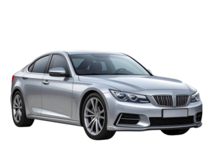 Silver Sedan Car with Smooth Metallic Finish, Isolated on Transparent Background