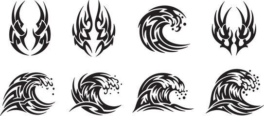 Obraz premium Tribal Waves and Symbolic Designs A Collection of Vector Art for Creative Projects