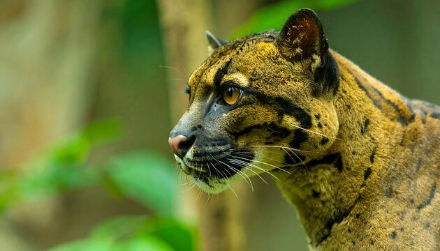 Close-up of a clouded leopard in jungle