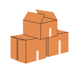 Obraz premium Carton box pile. Stacked cardboard boxes, cargo warehouse boxes stack flat vector illustration. Cartoon delivery or moving containers