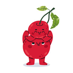 Cartoon cherry characters. Cheerful cherries with various emotions, funny cherry berries flat vector illustration. Cute cherry mascots with smiling faces